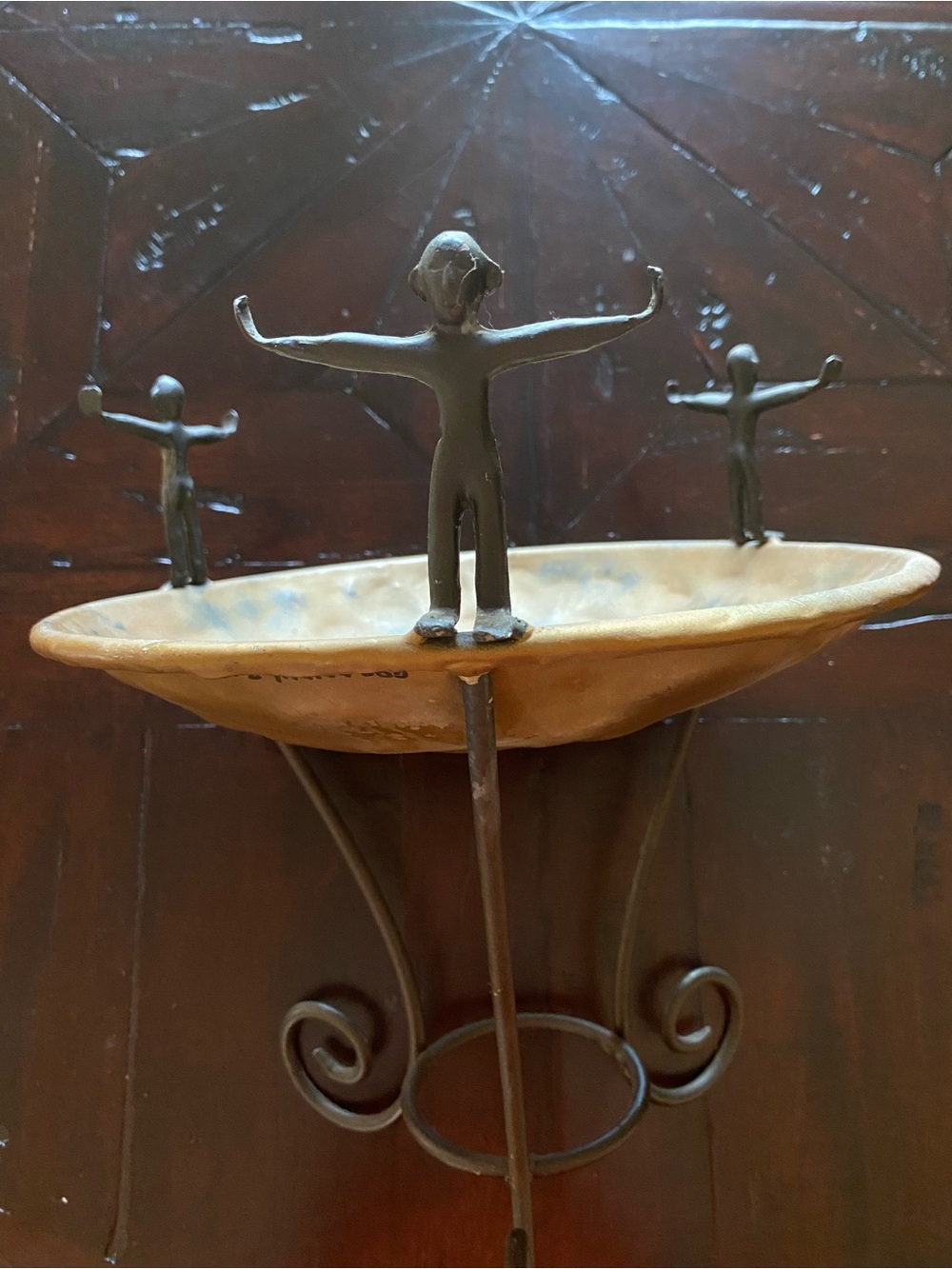 Metal Sculpture Tray with Figurine Accents - Brown & Black.